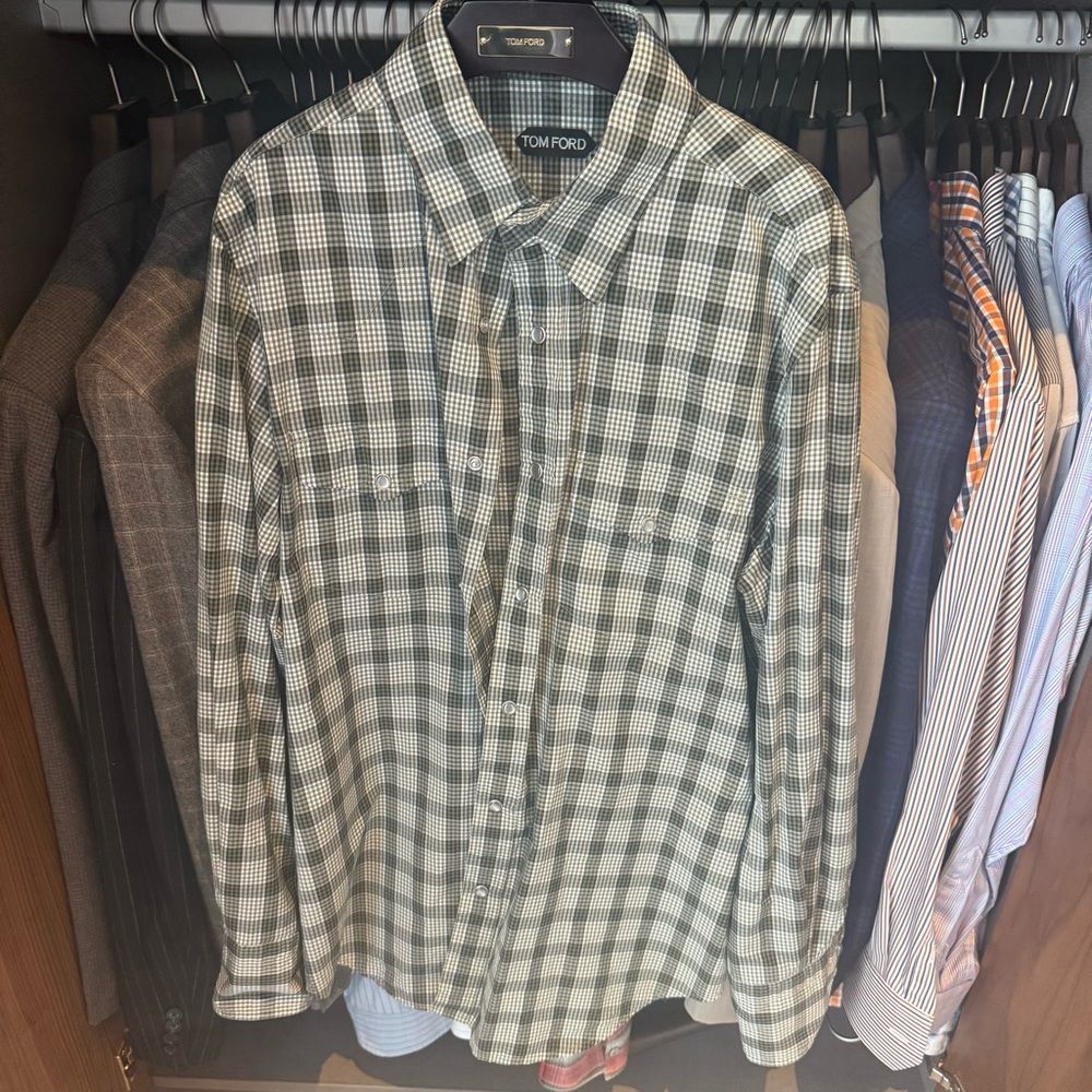 Tom Ford Men’s Western Snap-Button Plaid Shirt – Size 42 / 16 1/2